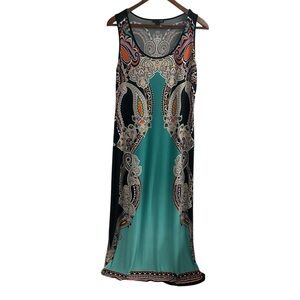 ICE teal maxi dress with print all over size Large